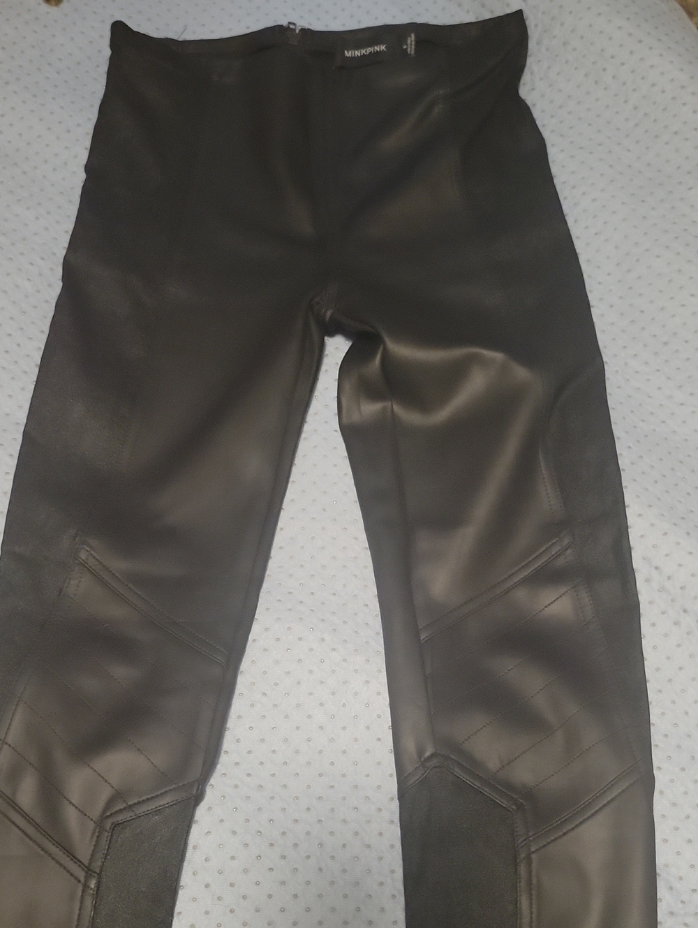 MINKPINK Women's Black Faux-Leather Panel Leggings